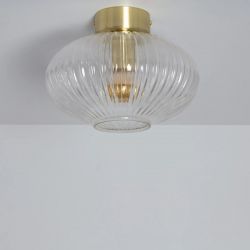 Plafondlamp retro e27 fitting glazen kap goud 