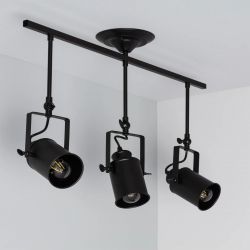 Industriele plafondlamp mat zwart met e27 fittingen en verstelbare kappen gemaakt van metaal