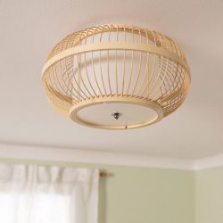 Plafondlamp rond bamboe wit e27 fitting 