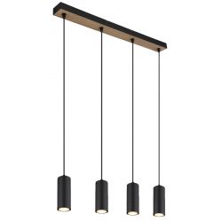 Hanglamp zwart & houtkleur breed met 4 kappen Gu10 fitting Robby