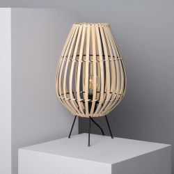 Bamboe tafellamp open metaal bruin zwart schakelaar 