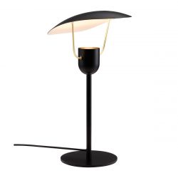 Kleine tafellamp met verstelbare kap zwart wit & messing GU10 fitting & schakelaar 'DFTP Fabiola'