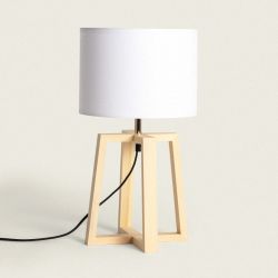 Tafellamp modern met houten voet e27 fitting stekker en schakelaar 