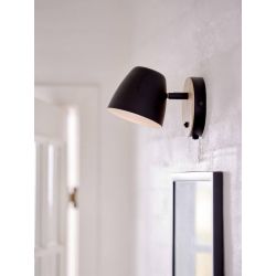wandlamp slaapkamer met schakelaar hout zwart metaal