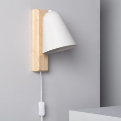 Wandlamp wit met stekker hout e14 fitting