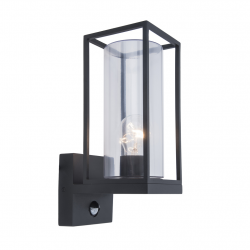 Buitenlamp zwart glas e27 fitting modern bewegingsmelder
