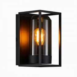 Wandlamp griffin zwart met smokeglas en E27 fitting nordlux moderne wandlamp 