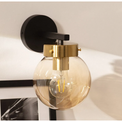 Wandlamp 'Laura' zwart messing E27 fitting goud glas 210mm 