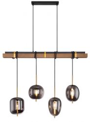 hanglamp houten balk rookglas eettafel modern