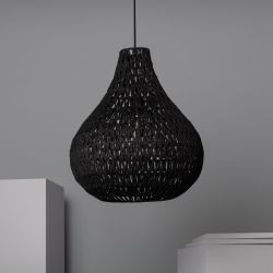Zwarte open hanglamp met ingebouwde E27 fitting touw