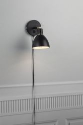 Kleine zwarte leeslamp met schakelaar E14 fitting, 5701581344884 nordlux design wandlamp