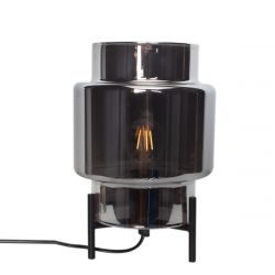 Tafellamp rookglas By Rydens 'Ebbot' zwart glas modern e27 fitting 290mm